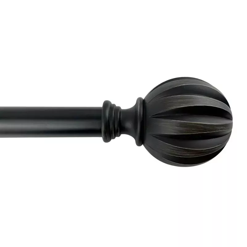 1" Black Flute Ball Curtain Rod, 36-72"
