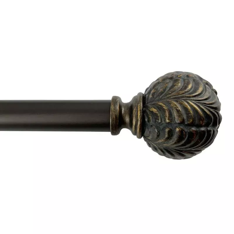 1" Bronze Etched Leaf Ball Curtain Rod, 18-36"
