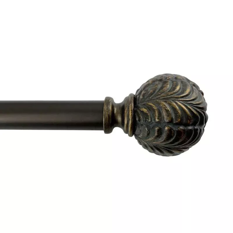 1" Bronze Etched Leaf Ball Curtain Rod, 72-120"