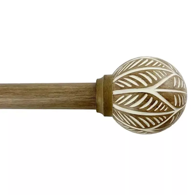 1" Wood Finish Etched Ball Curtain Rod, 18-36"