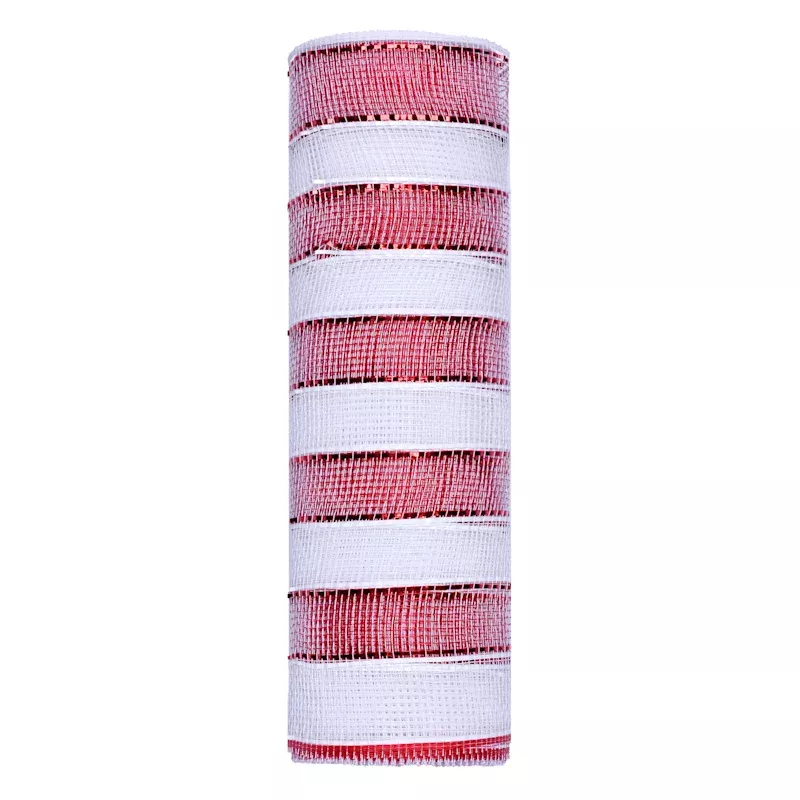 10.5" Red & White Striped Mesh Ribbon, 10yd