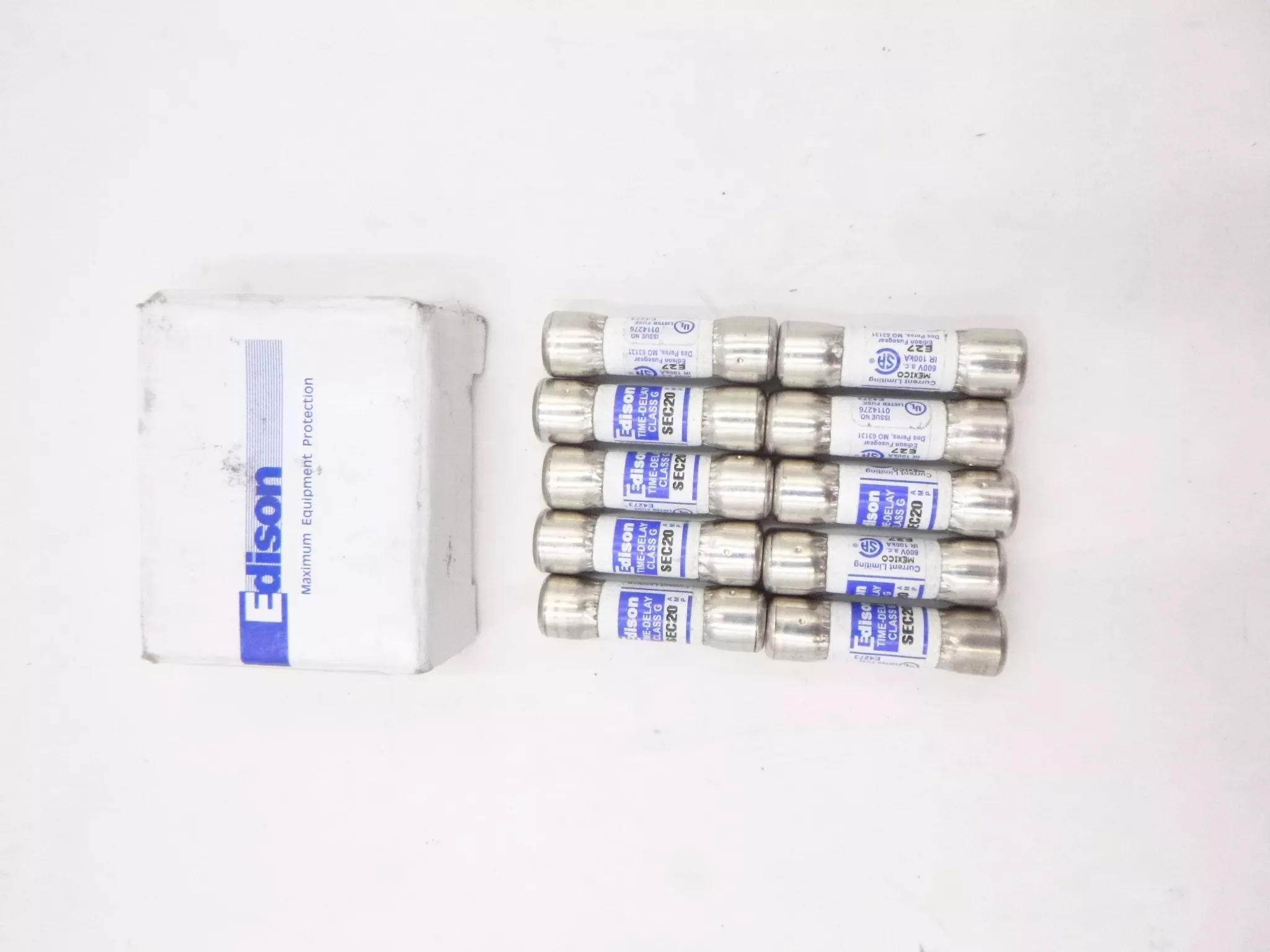 10 Pack Bussmann Edison Sec20 600V 20A Class G Midget Time-Delay Fuses