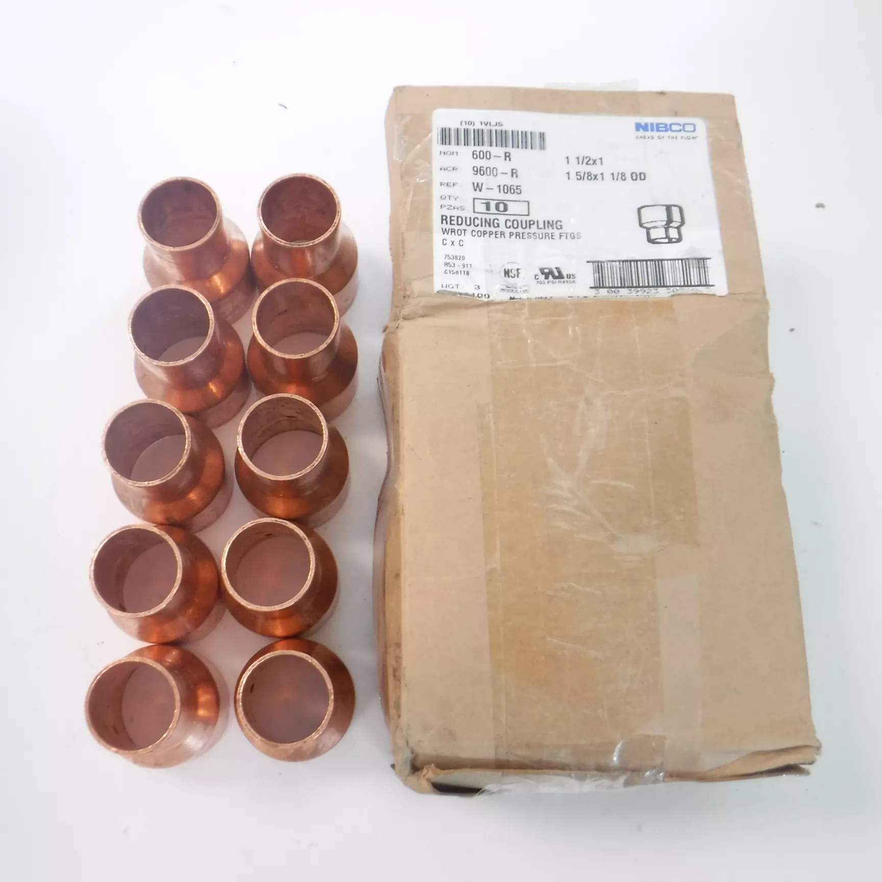 10 Pack NIBCO 1-1/2″ x 1″ Copper Pressure FTGS Reducing Couplings 600-R