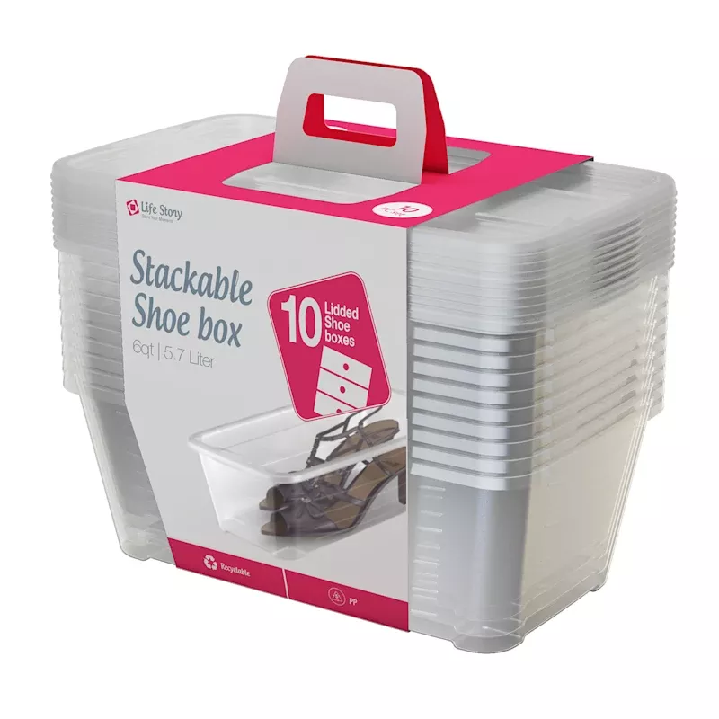 10-Piece Clear Shoe Box Set, 6qt