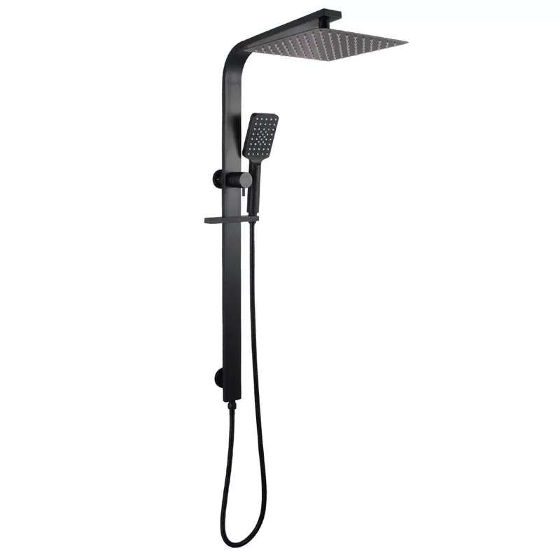 10” Square Black Wide Rail Shower Station Top Water Inlet with 3 Functions Handheld