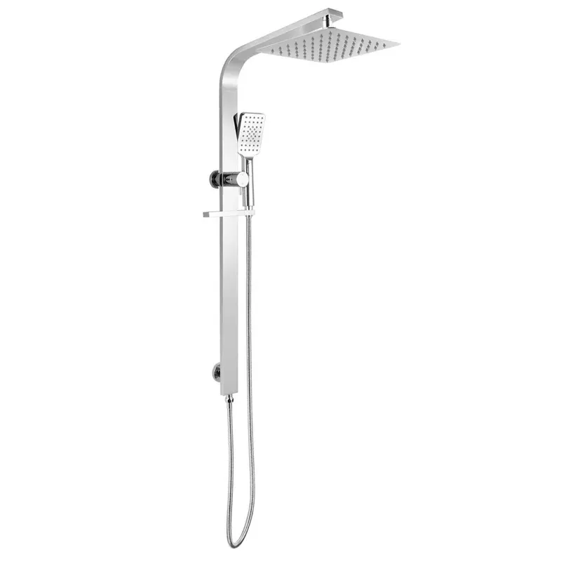 10″ Square Chrome Wide Rail Shower Station Top Water Inlet with 3 Functions Handheld