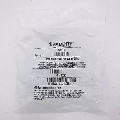 (100 Pieces) Fabory 6YY59 Steel Fender Washer Zinc Plated 3/8″ x 1-1/4″