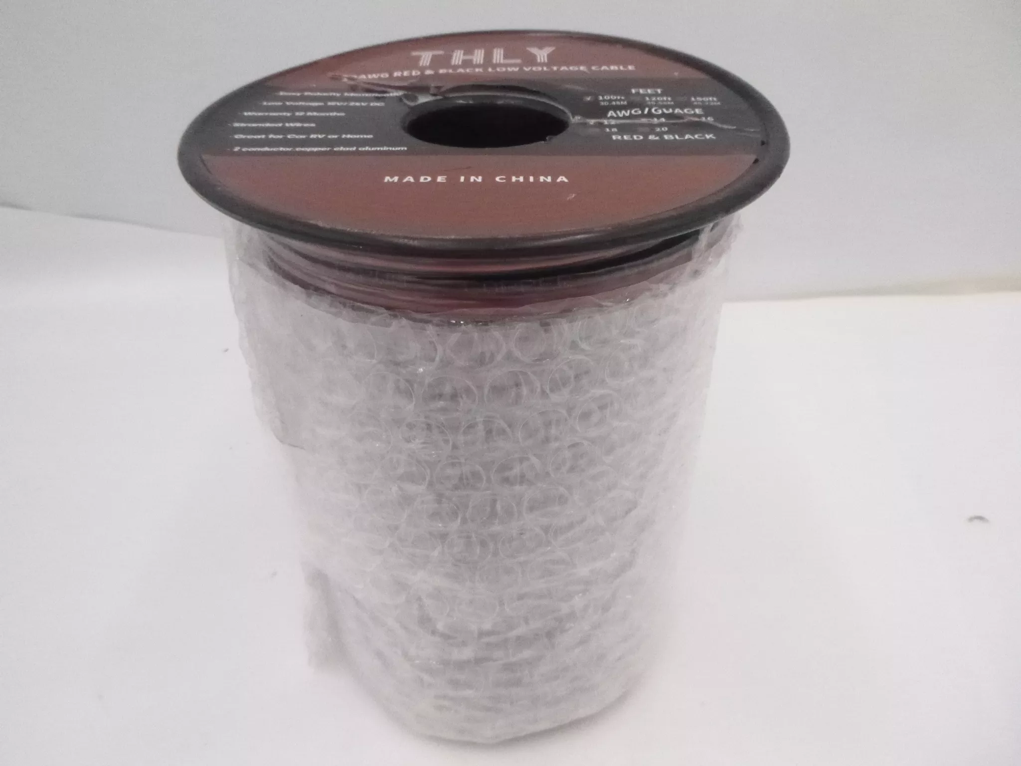 100′ THLY 12AWG Red & Black Low Voltage Cable 12/24V DC