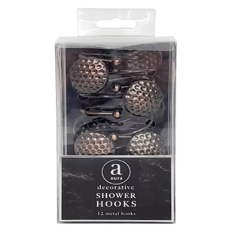 12-Piece Bronze Honeycomb Shower Curtain Hooks