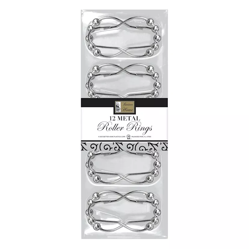 12-Piece Chrome Roller Shower Curtain Rings