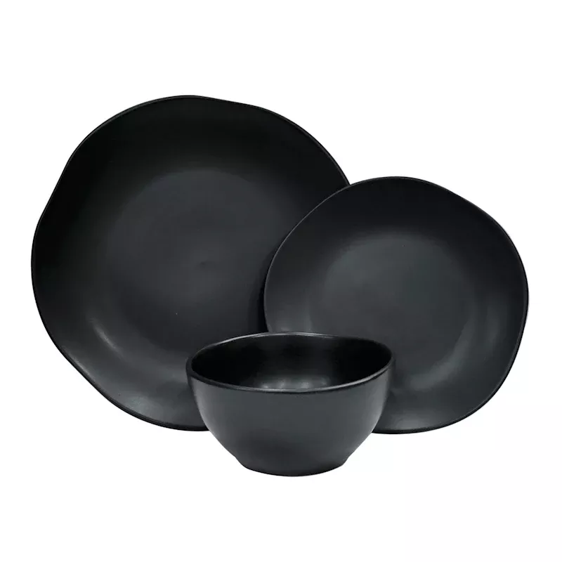12-Piece Matte Stoneware Dinnerware Set, Black
