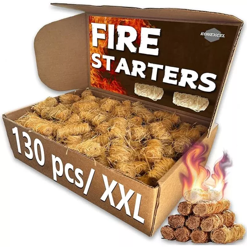 130 pcs Large Fire Starters, Natural Fire Starter for Campfires, Firestarters for Grill & Chimney Charcoal Starter. Firestarter Fireplace, Grilling, BBQ, Pellet Stove, Wood, Fire Pit, Smoker