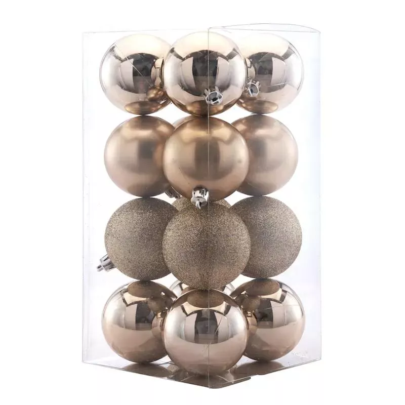 16-Count Champagne Mix Shatterproof Ornaments, 70mm