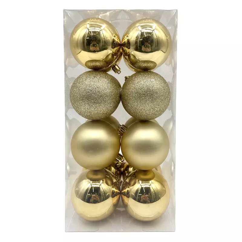 16-Count Gold Mix Shatterproof Ornaments, 70mm