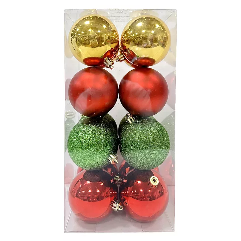 16-Count Red, Green & Gold Mix Shatterproof Ornaments, 70mm