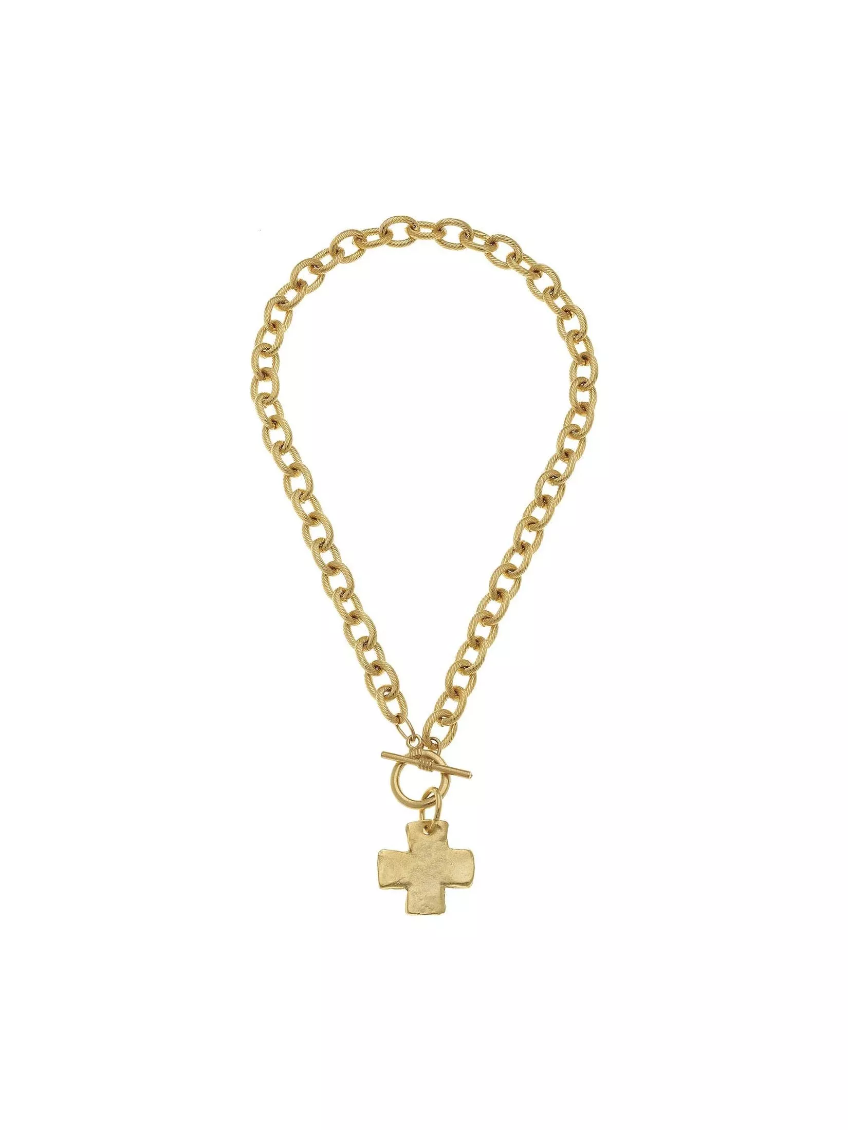 16" Handcast Gold Cross Front Toggle Necklace