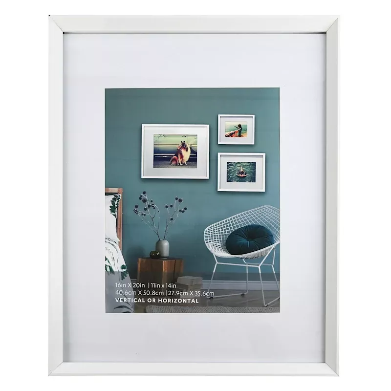 16x20 Matted to 11x14 Wall Frame, White