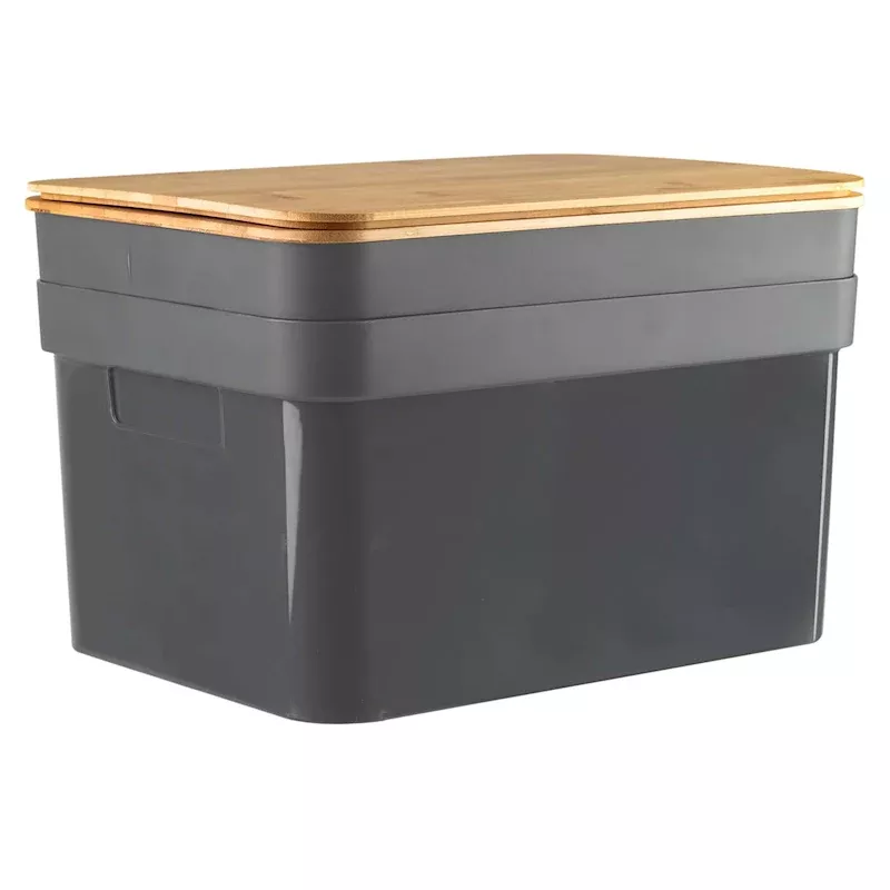 2-Pack Black Storage Bin with Bamboo Lid, 15l