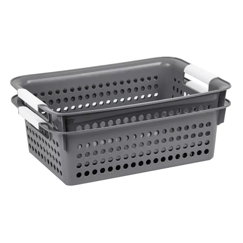 2-Pack Grey Circle Cutout Storage Basket, 13l