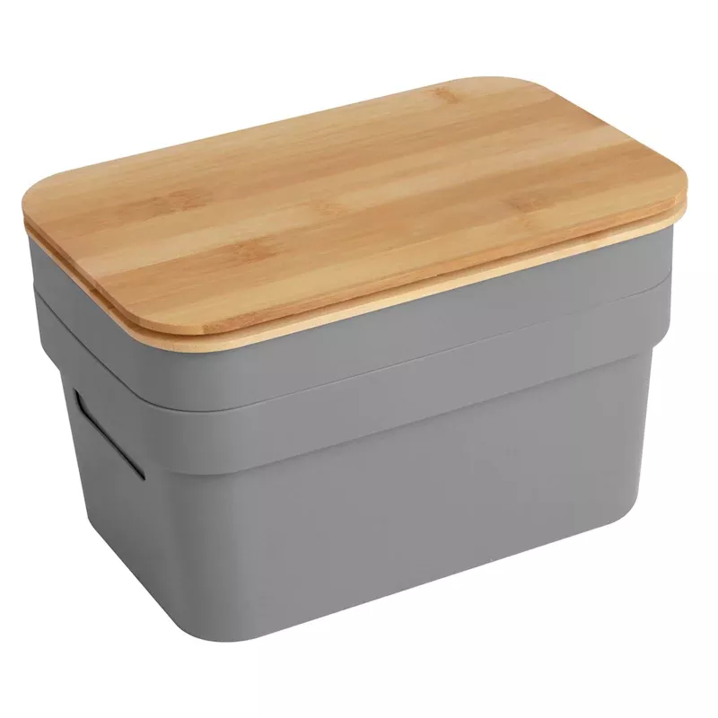 2-Pack Grey Storage Bin with Bamboo Lid, 3.5l