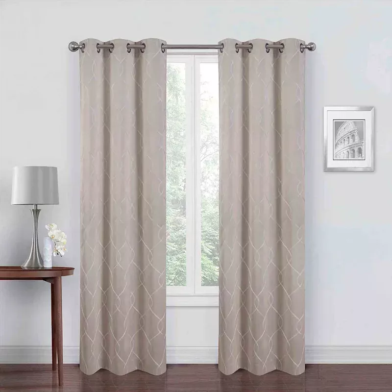 2-Pack Ivory & White Embroidered Blackout Curtain Panels, 84"