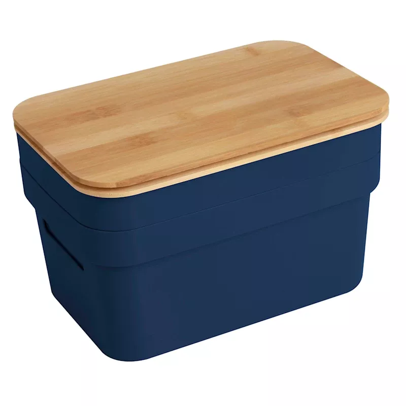 2-Pack Navy Storage Bin with Bamboo Lid, 3.5L