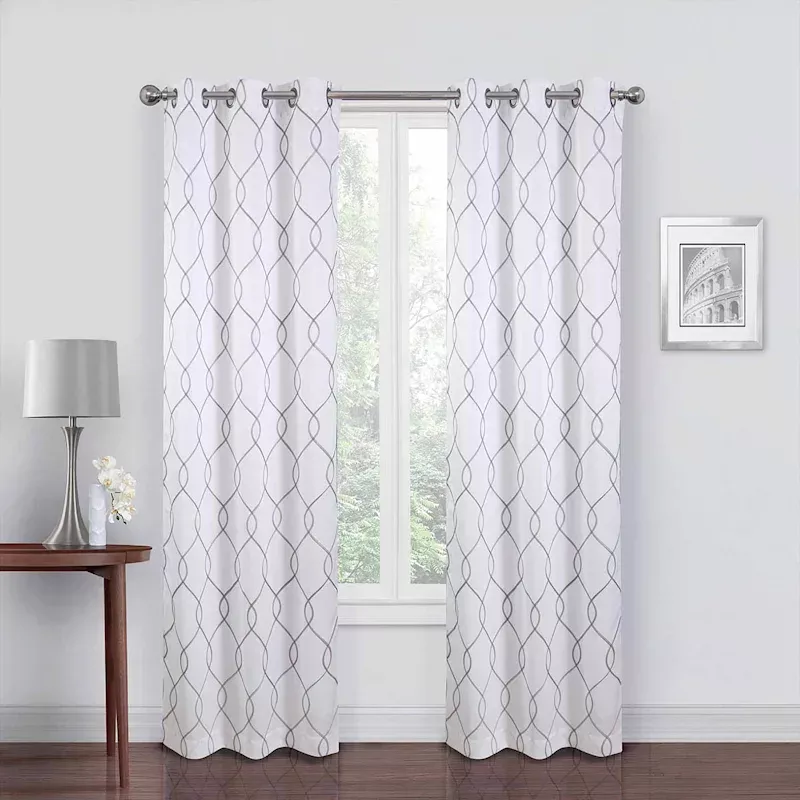2-Pack White & Grey Embroidered Blackout Curtain Panels, 84"