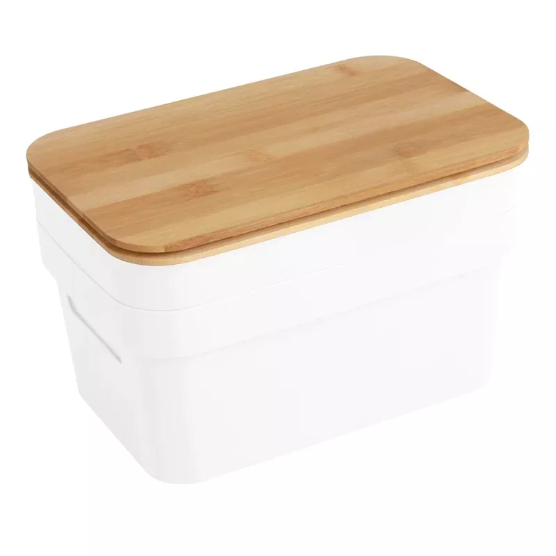 2-Pack White Storage Bin with Bamboo Lid, 3.5l