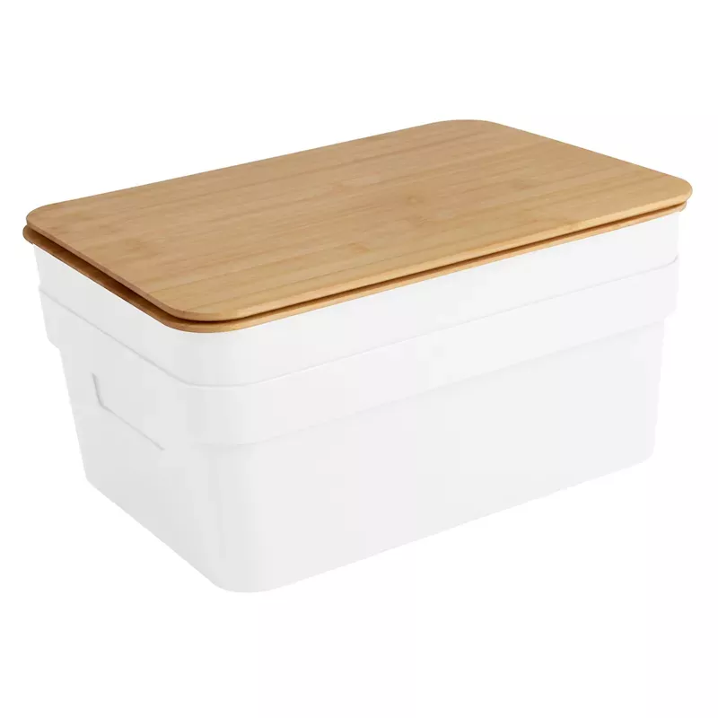 2-Pack White Storage Bin with Bamboo Lid, 8.5l