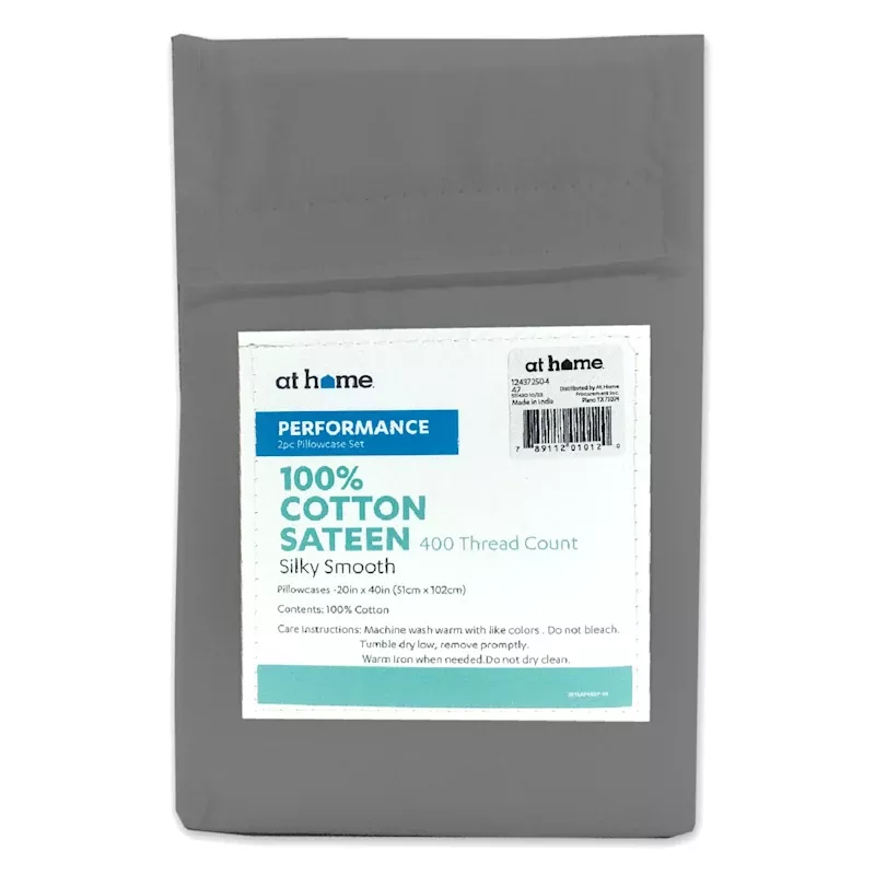 2-Piece Dark Grey 400 Thread Count Cotton Performance Pillowcase Set, King