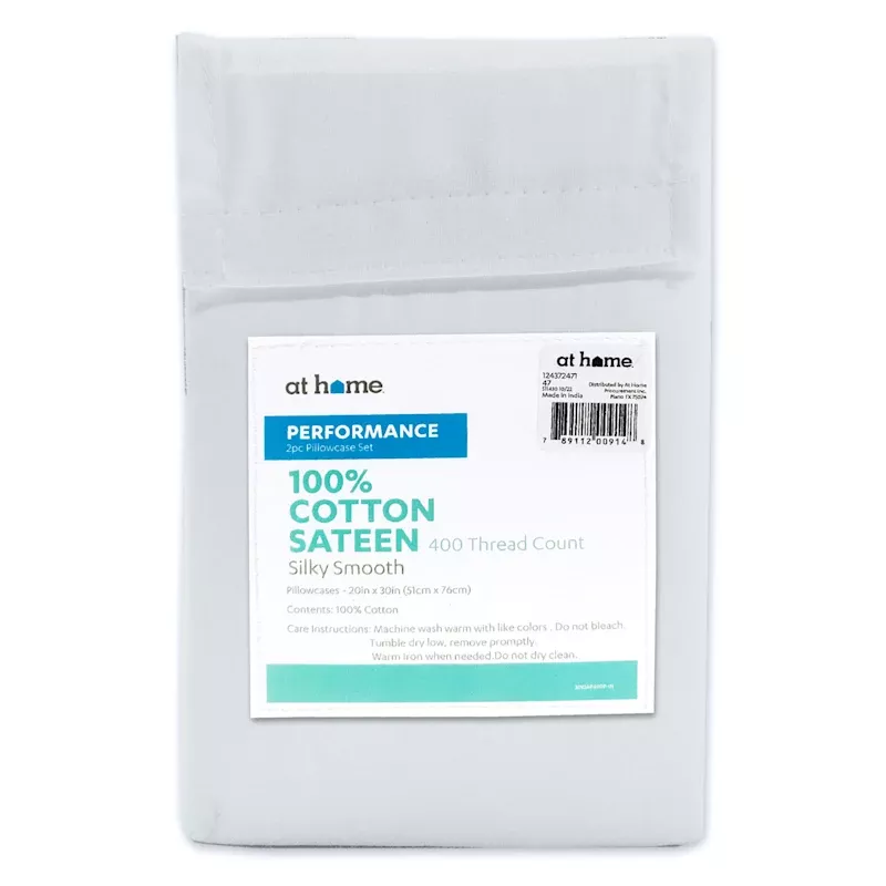 2-Piece Grey 400 Thread Count Cotton Performance Pillowcase Set, Standard