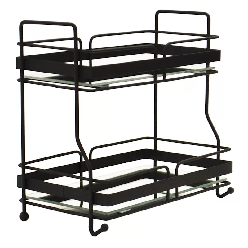 2-Tier Sotto Matte Black Rectangle Mirrored Vanity Tray