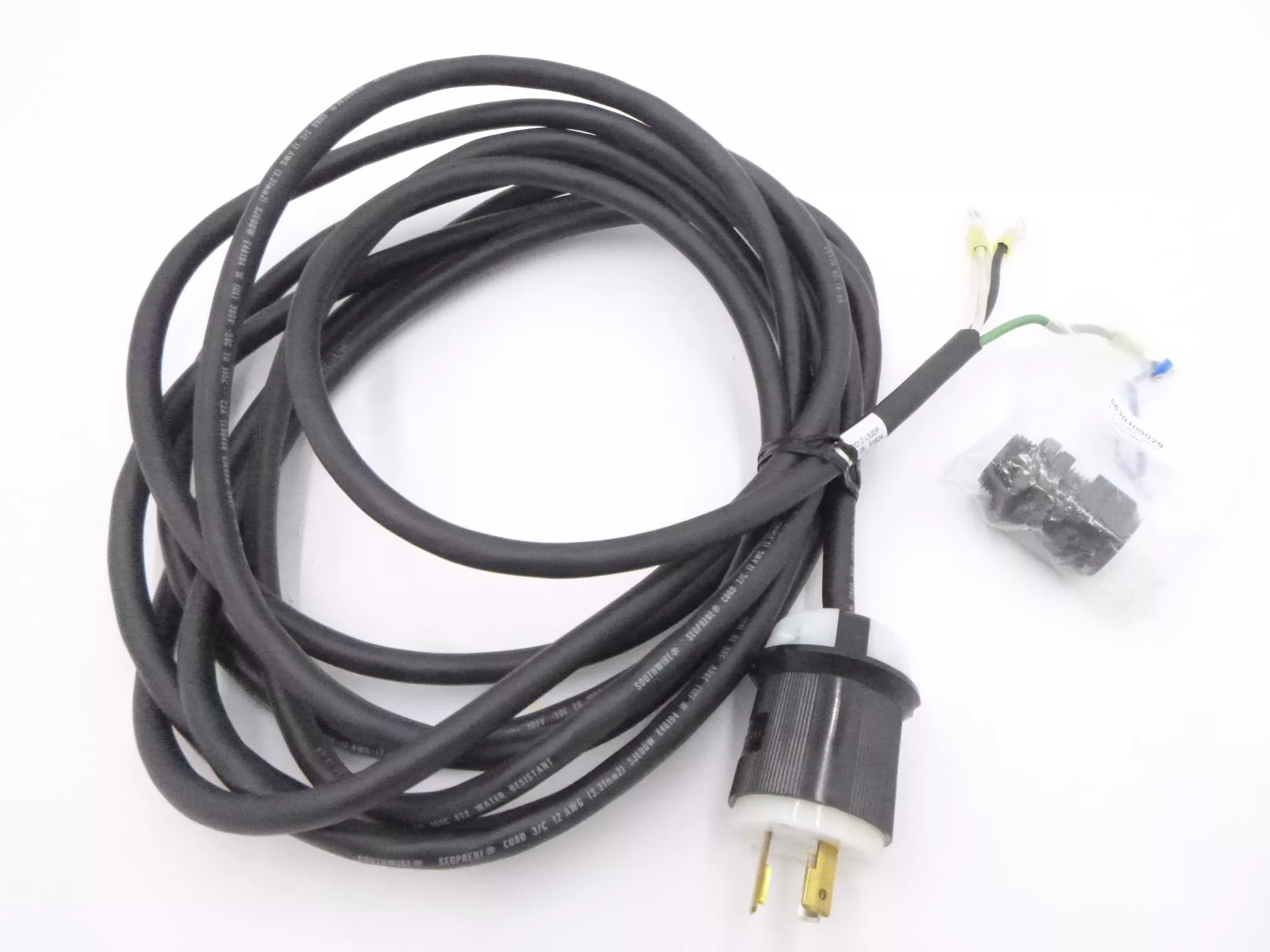 20′ AC Line Cord LL2012-L520P 12AWG 3/C 300V L520P Plug w/Kit Cord Grip Assy