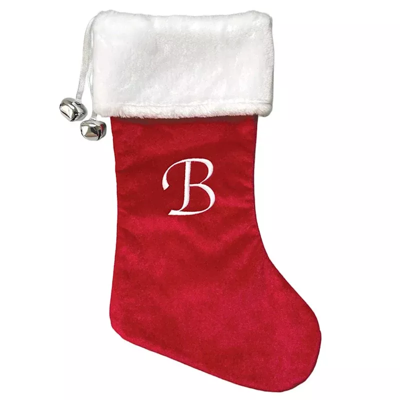 20" Red Velvet Monogram Stocking, B