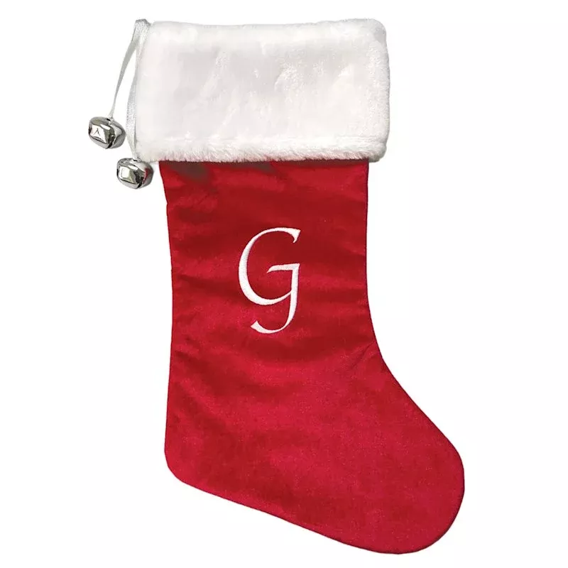 20" Red Velvet Monogram Stocking, G