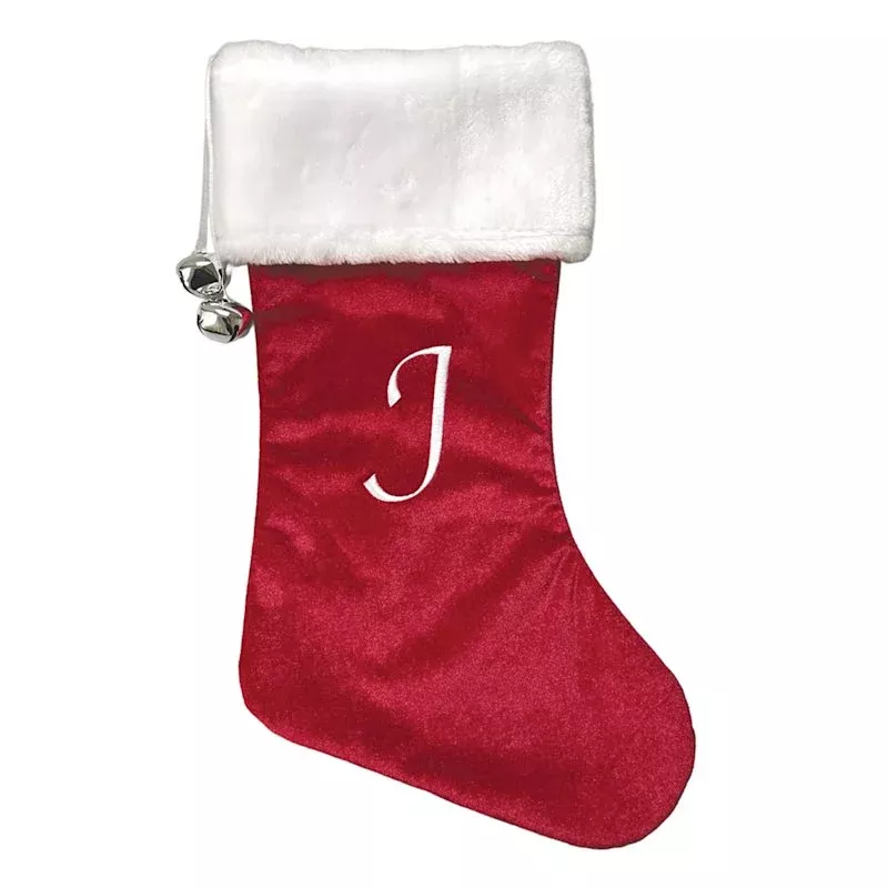 20" Red Velvet Monogram Stocking, J