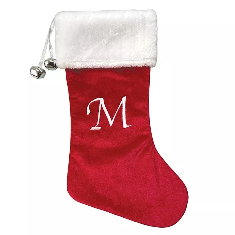 20" Red Velvet Monogram Stocking, M