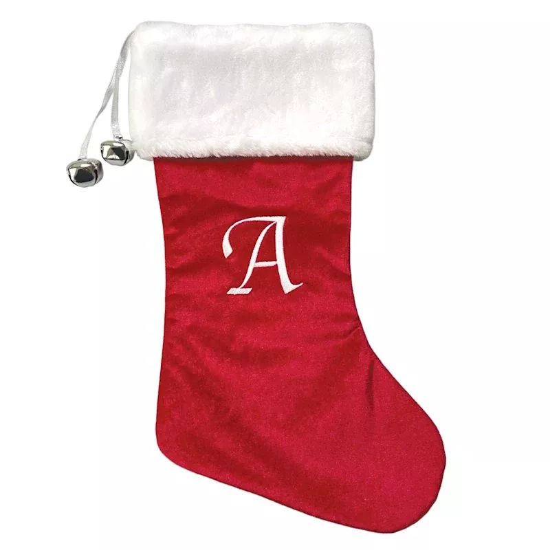 20" Red Velvet Monogram Stocking, A