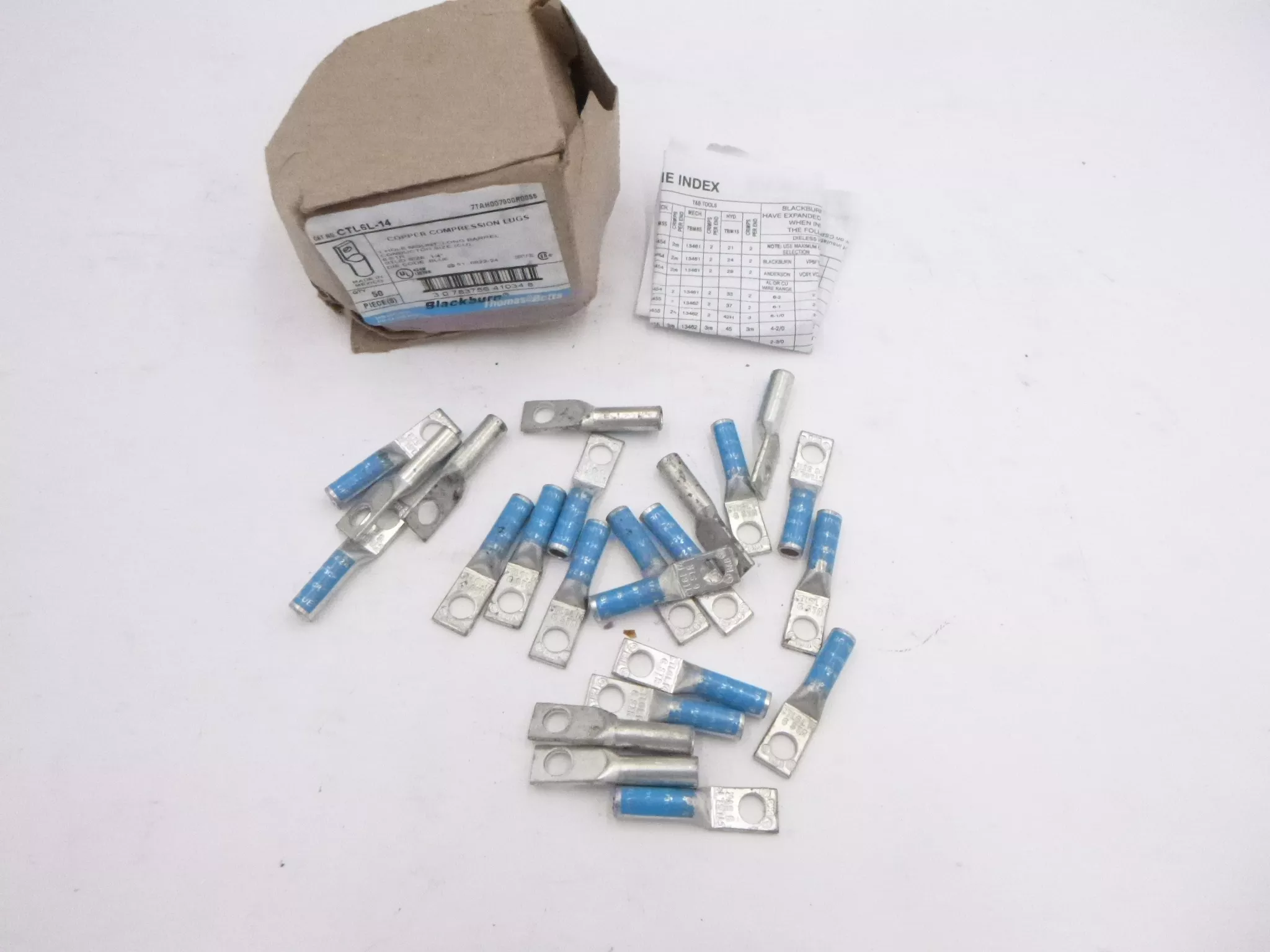23 Pk Blackburn CTL6L-14 Copper TP 1Hole Compression Lug Long Barrel 6 1/4B BLUE