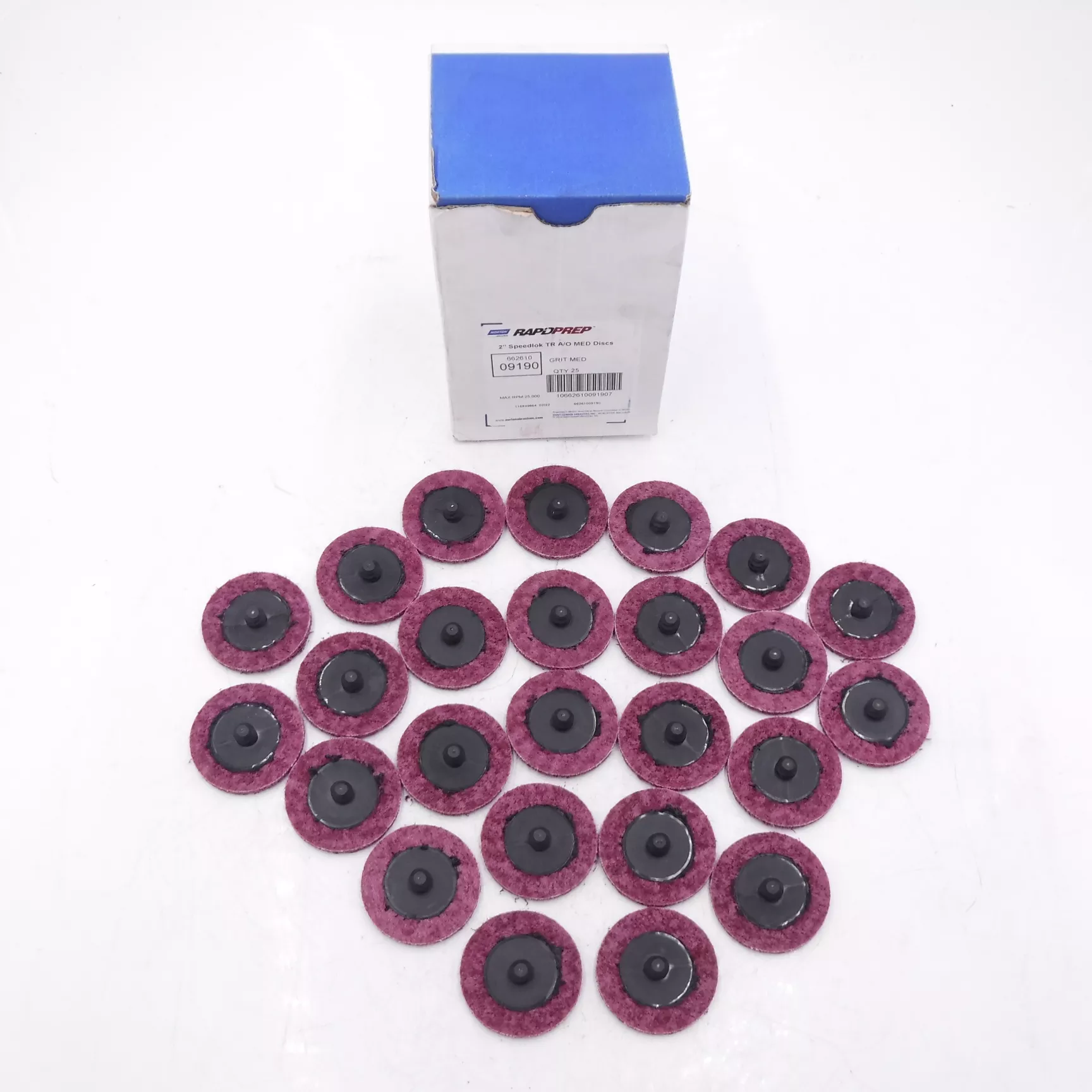 25 Pack Norton 2″ Speedlok Medium Grit A/O Quick Change Med Discs 66261009190