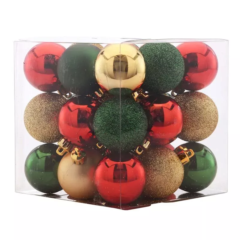 27-Count Red, Green & Gold Mix Shatterproof Ornaments, 40mm
