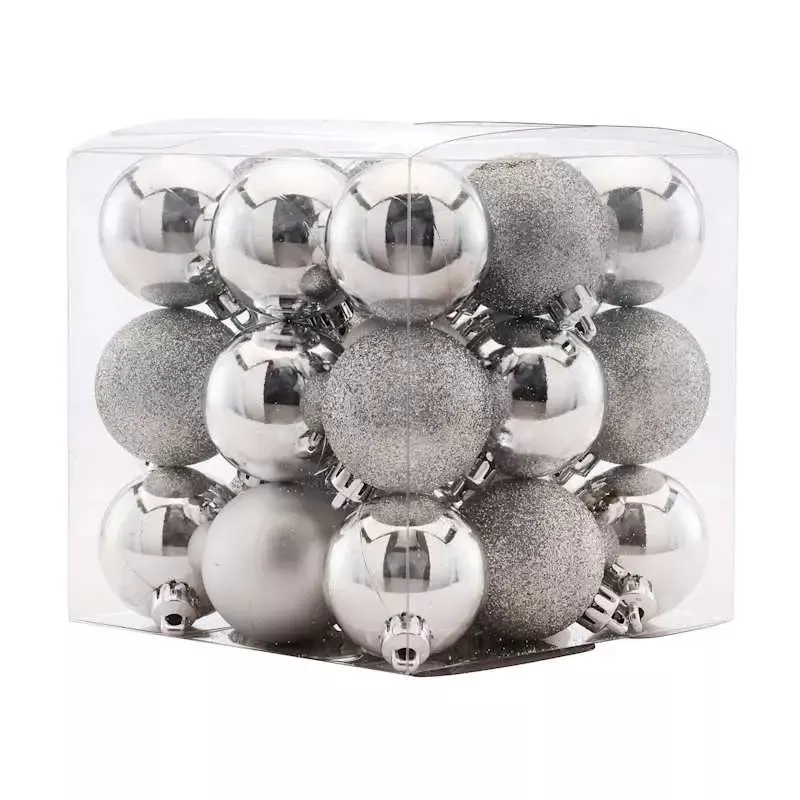 27-Count Silver Mix Shatterproof Ornaments, 40mm