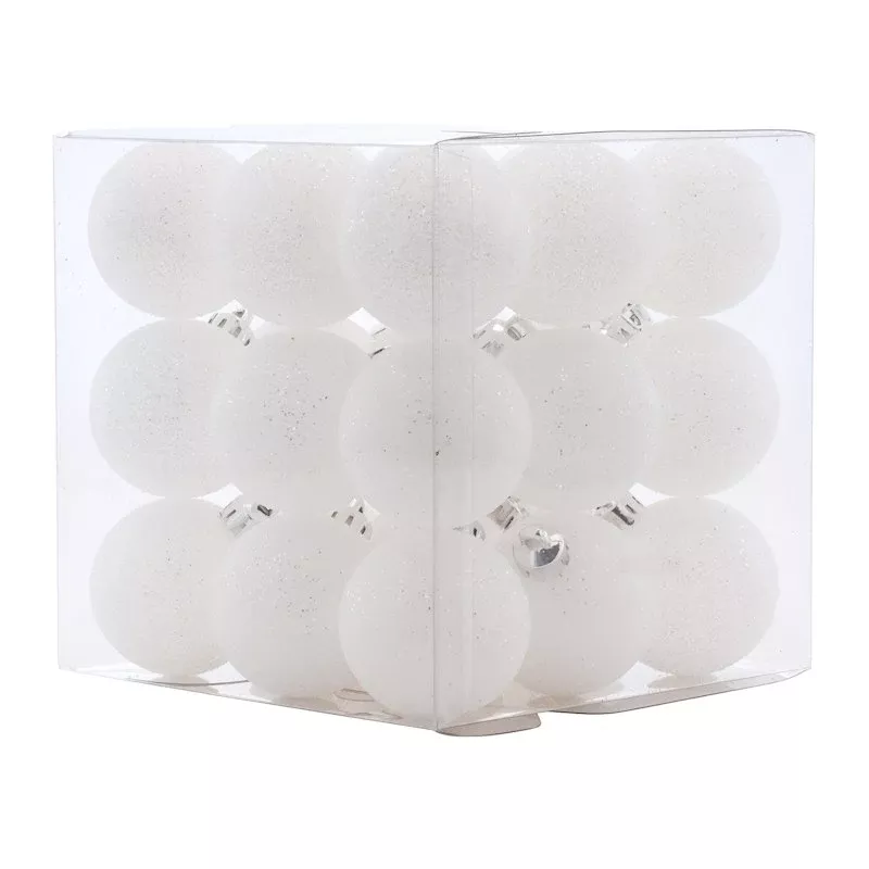 27-Count White Glittered Shatterproof Ornaments, 40mm