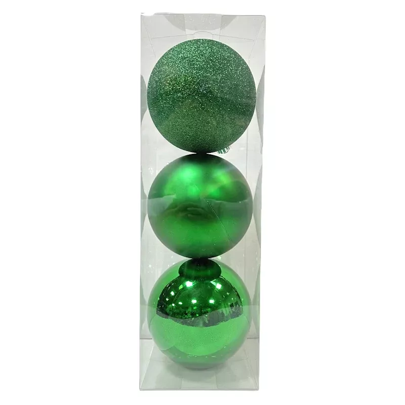 3-Count Green Glittered Shatterproof Ornaments, 5.9"