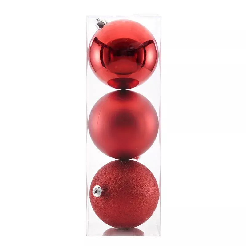 3-Count Red Mix Shatterproof Ornaments, 6"