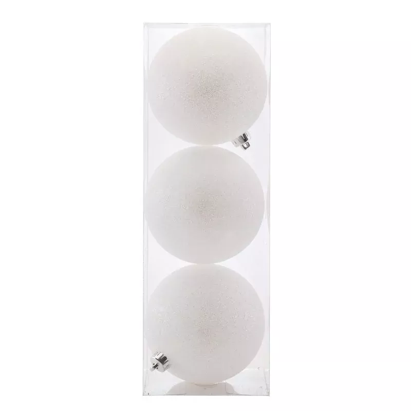 3-Count White Glittered Shatterproof Ornaments, 6"