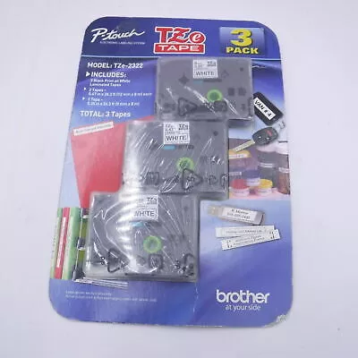 3 Pack Genuine OEM Brother TZe Tape Black Print White Label TZe-2322 Cartridges