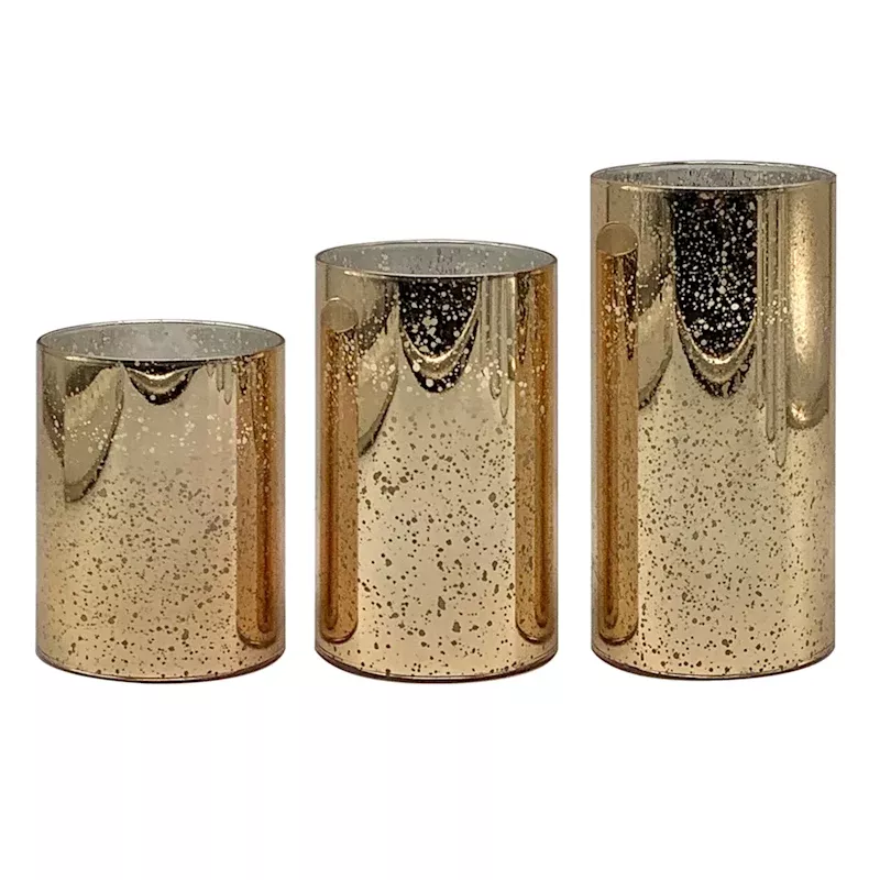 3-Pack Gold Mercury Glass LED Pillar Candles