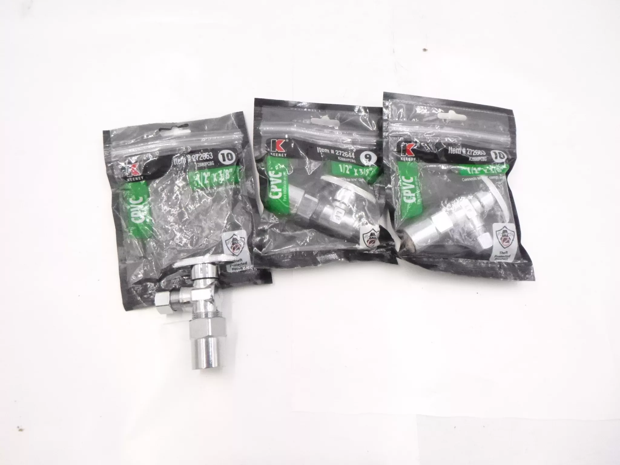 3 Pack Keeney 1/4″ Turn Angle Stop Valve Compression 3/8″ OD x 1/2″CPVC