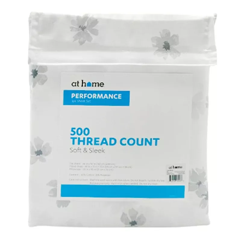 3-Piece White Floral Print Performance Sheet Set, Twin